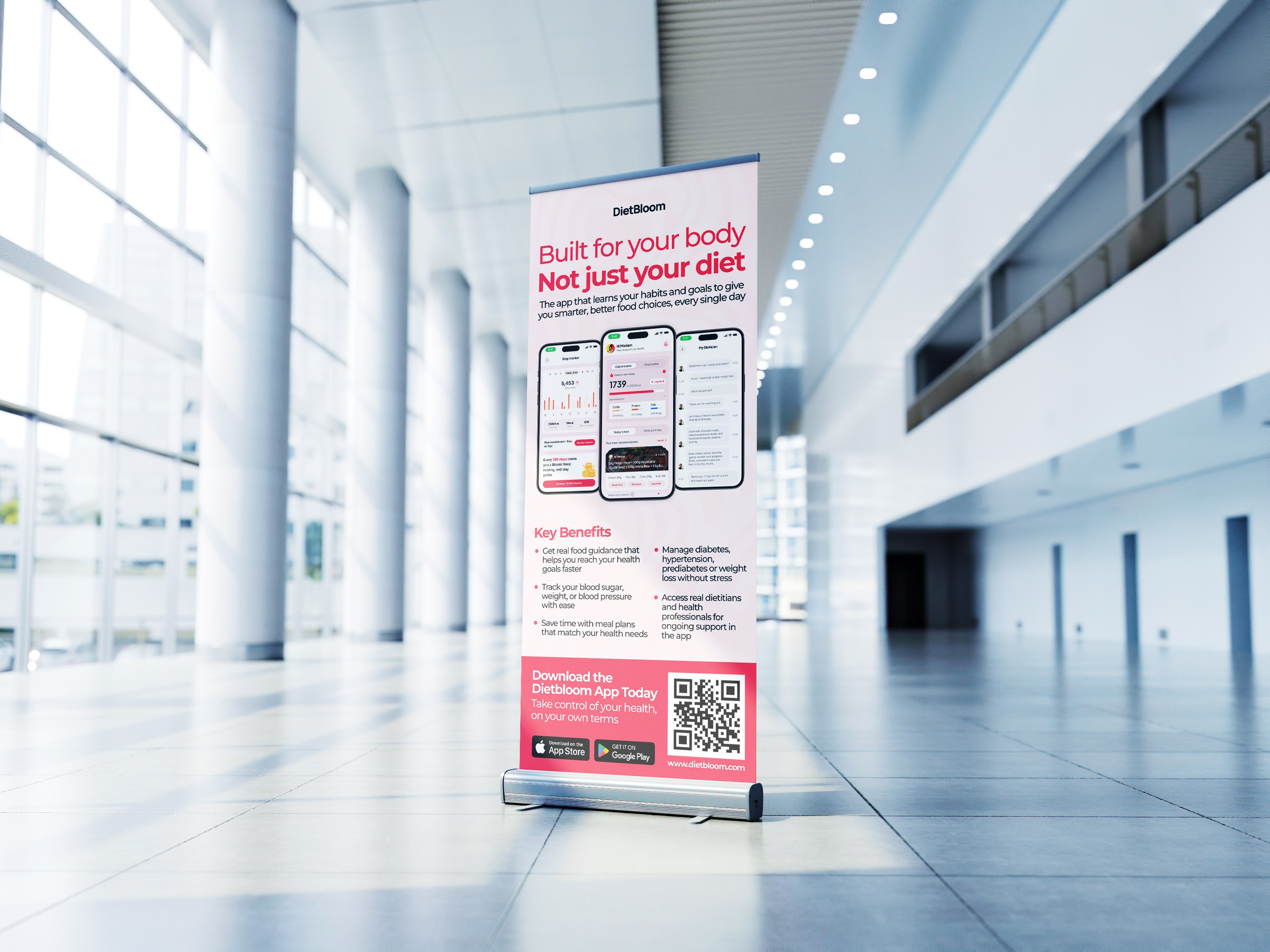 DietBloom roll-up banner presenting the app and its health benefits