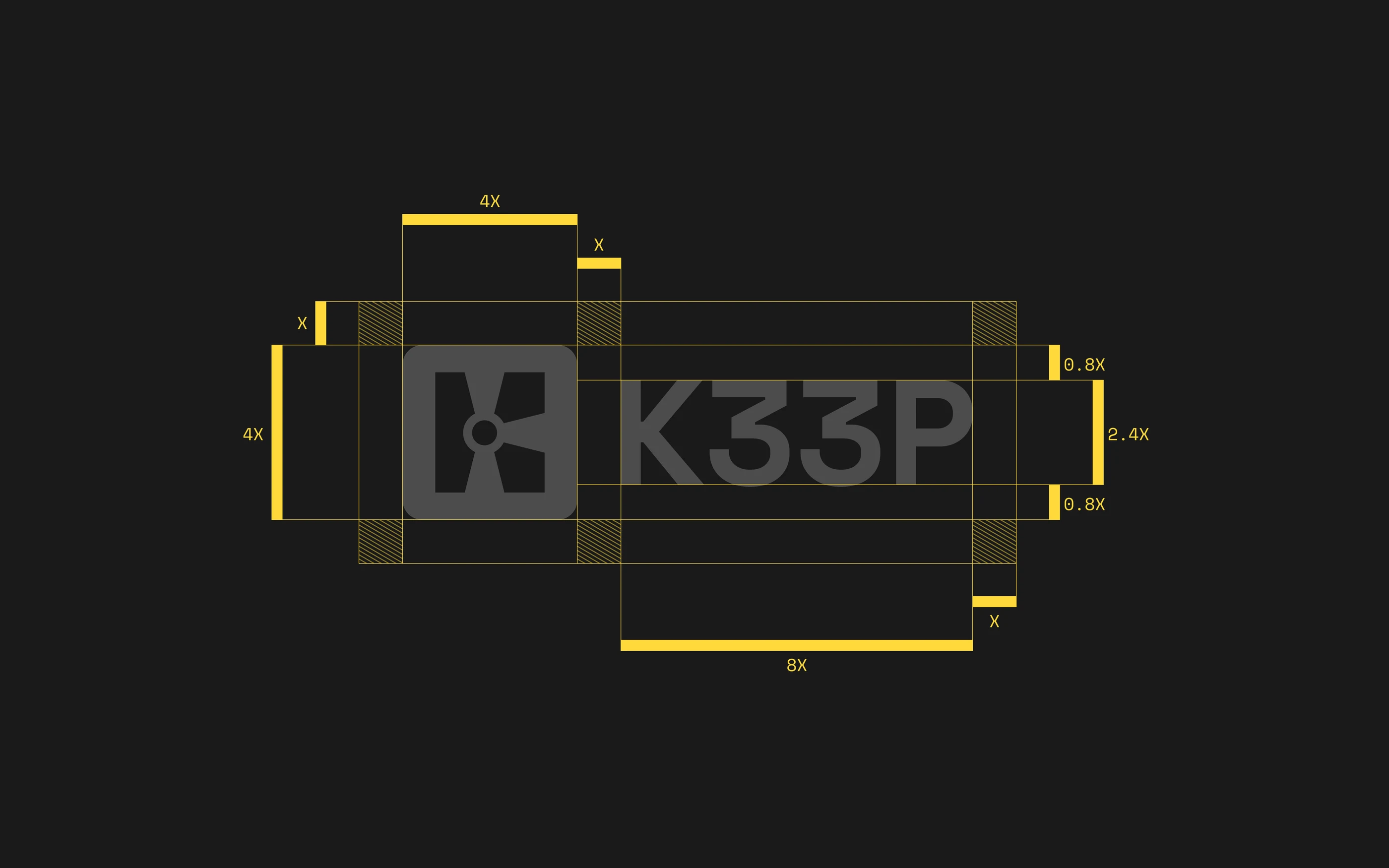 Spacing and alignment grid defining the K33P wordmark