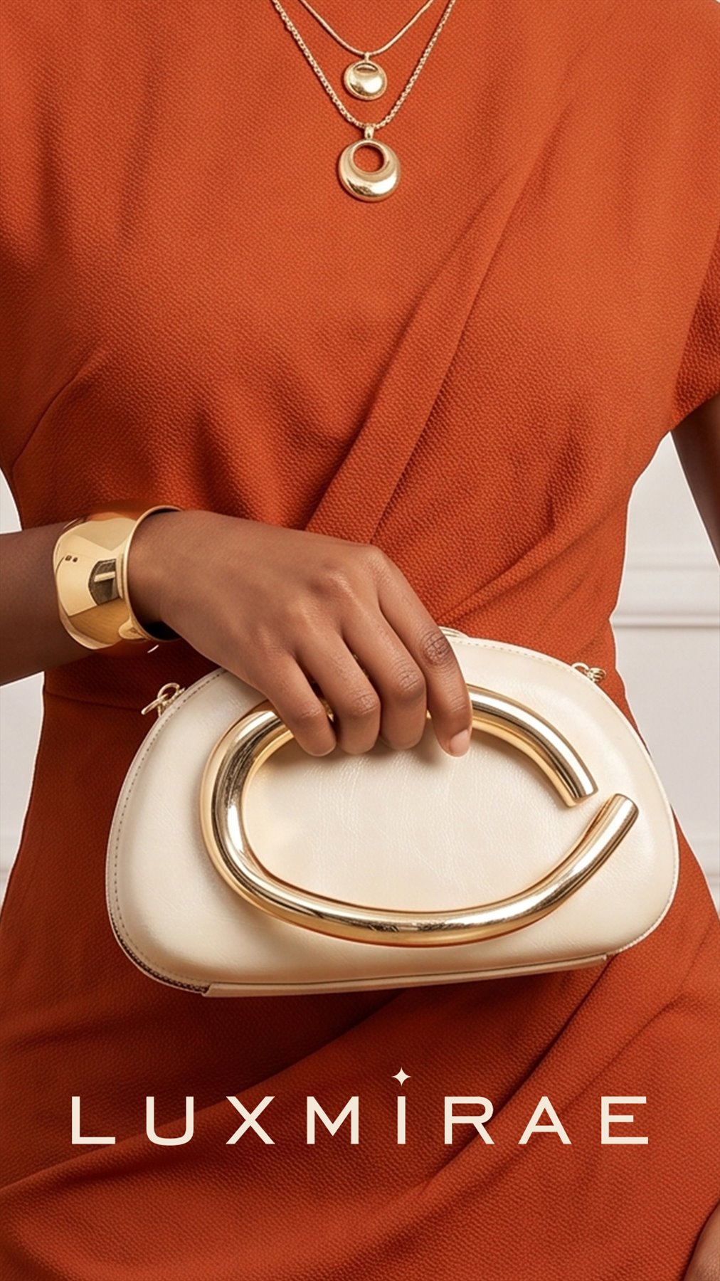 Luxmirae campaign featuring jewellery and a cream handbag