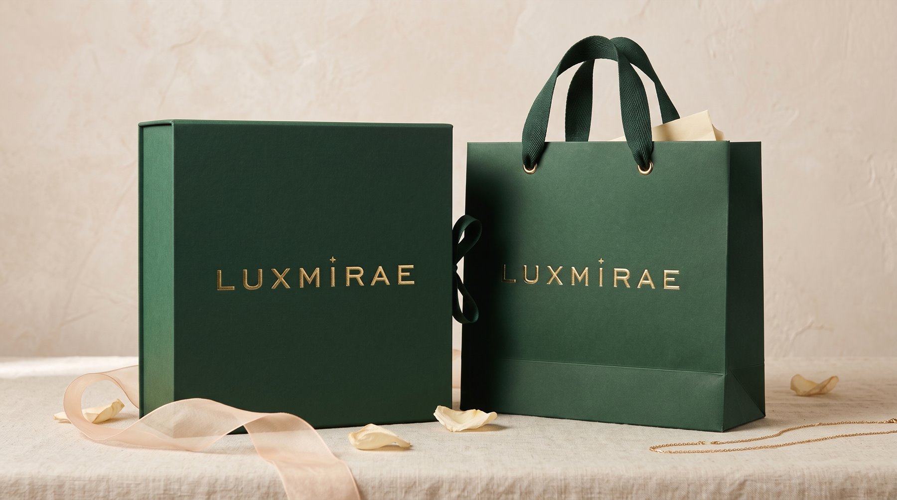 Luxmirae forest-green packaging system